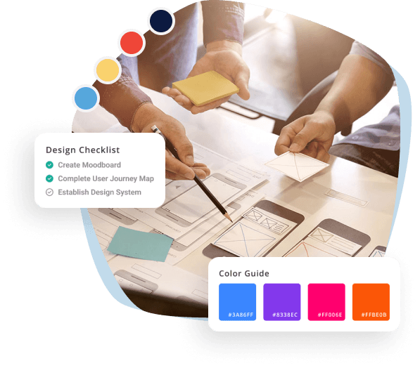 Design checklist and color guide visualized for a UI/UX project.
